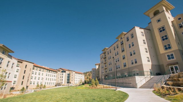 exterior of the Alpine Village courtyard