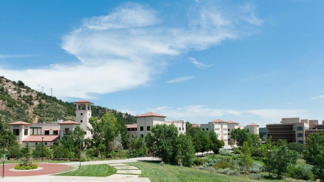 Summit Village student housing with mountains in the background