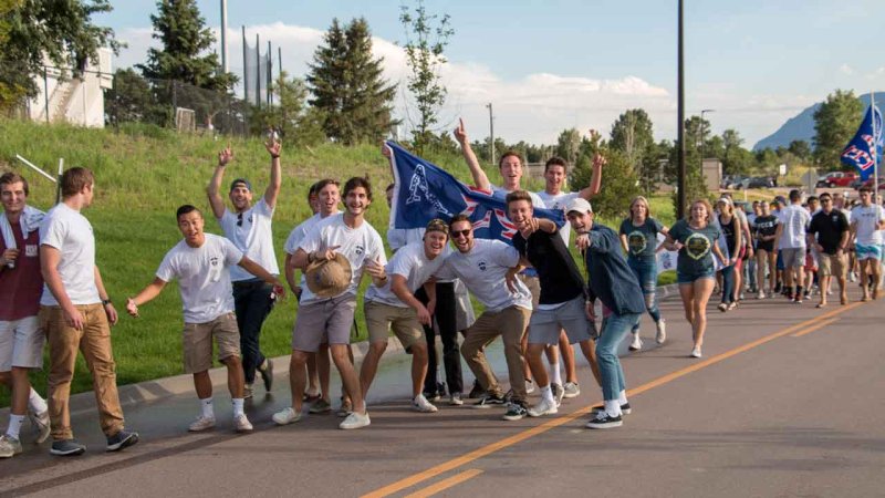 large group of students having fun on campus